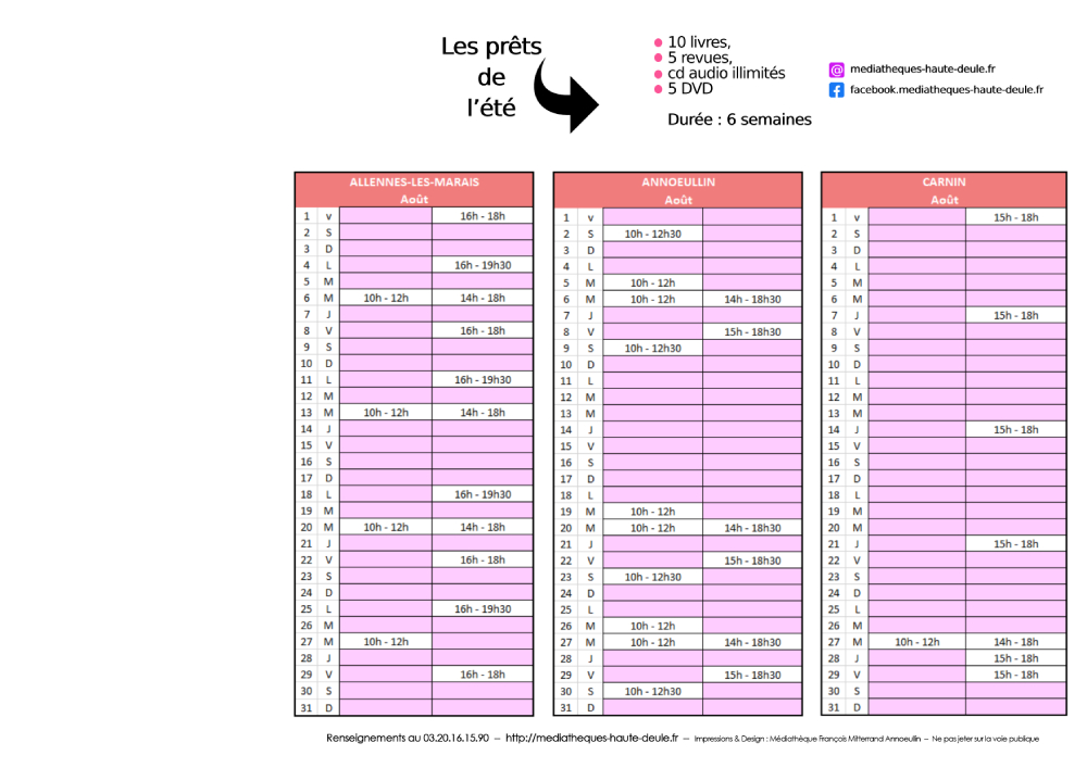 horaires été 2025 site