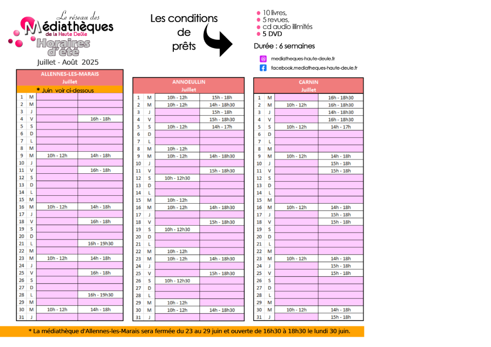 horaires été 2025 site2